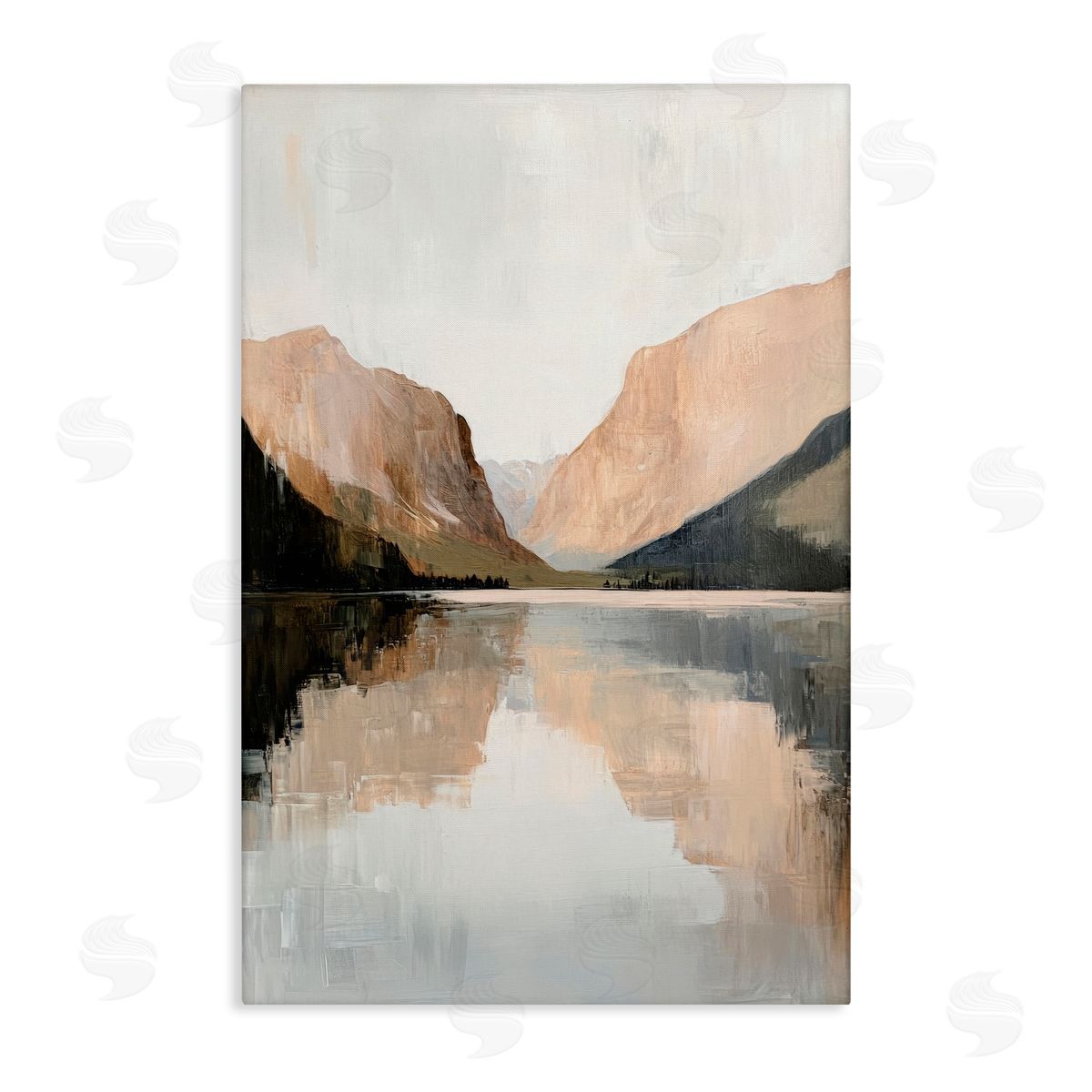 Petal Prints Design Mountains Reflecting Rustic Lake Canvas Wall Art Print