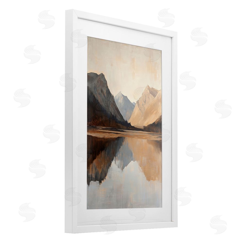 Petal Prints Design Terracotta Reflections Lake Landscape White Framed Print Under Glass with Mat Wall Art