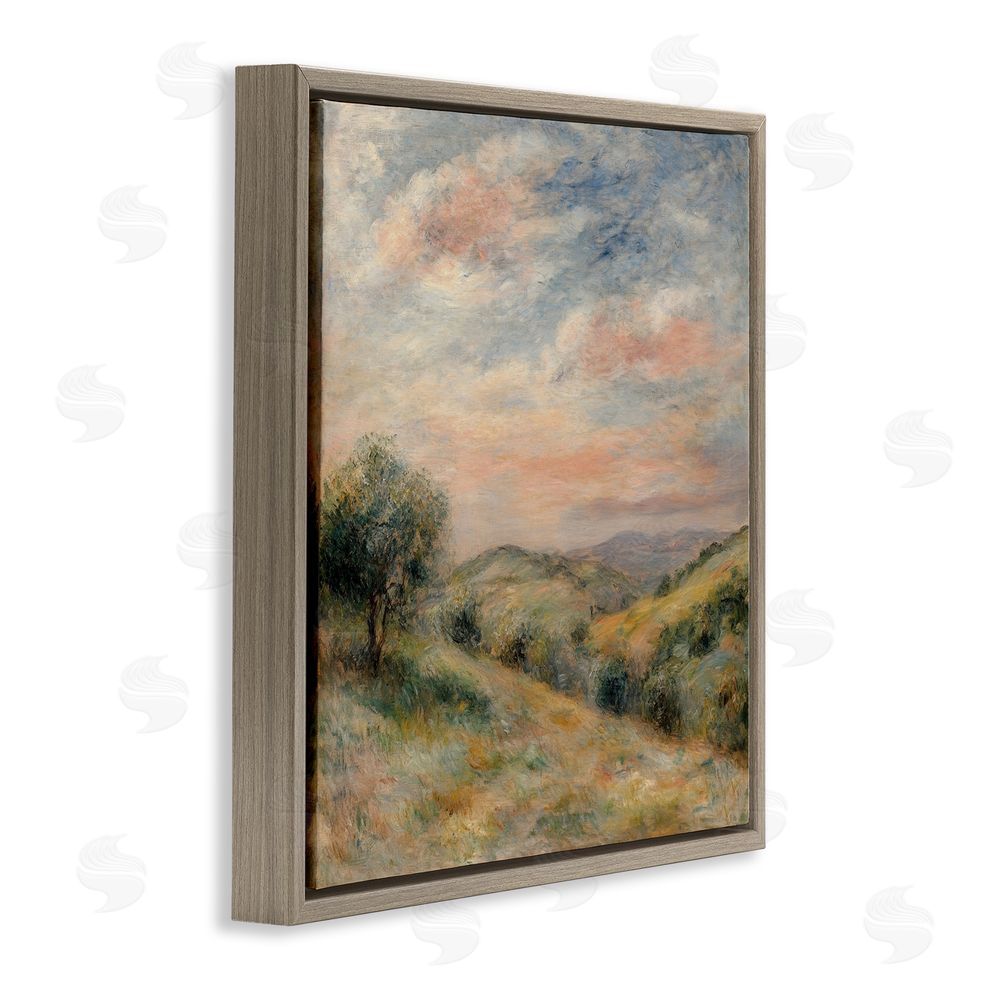 Petal Prints Design Springtime Hills Landscape Brown Floating Frame Canvas Wall Art Print