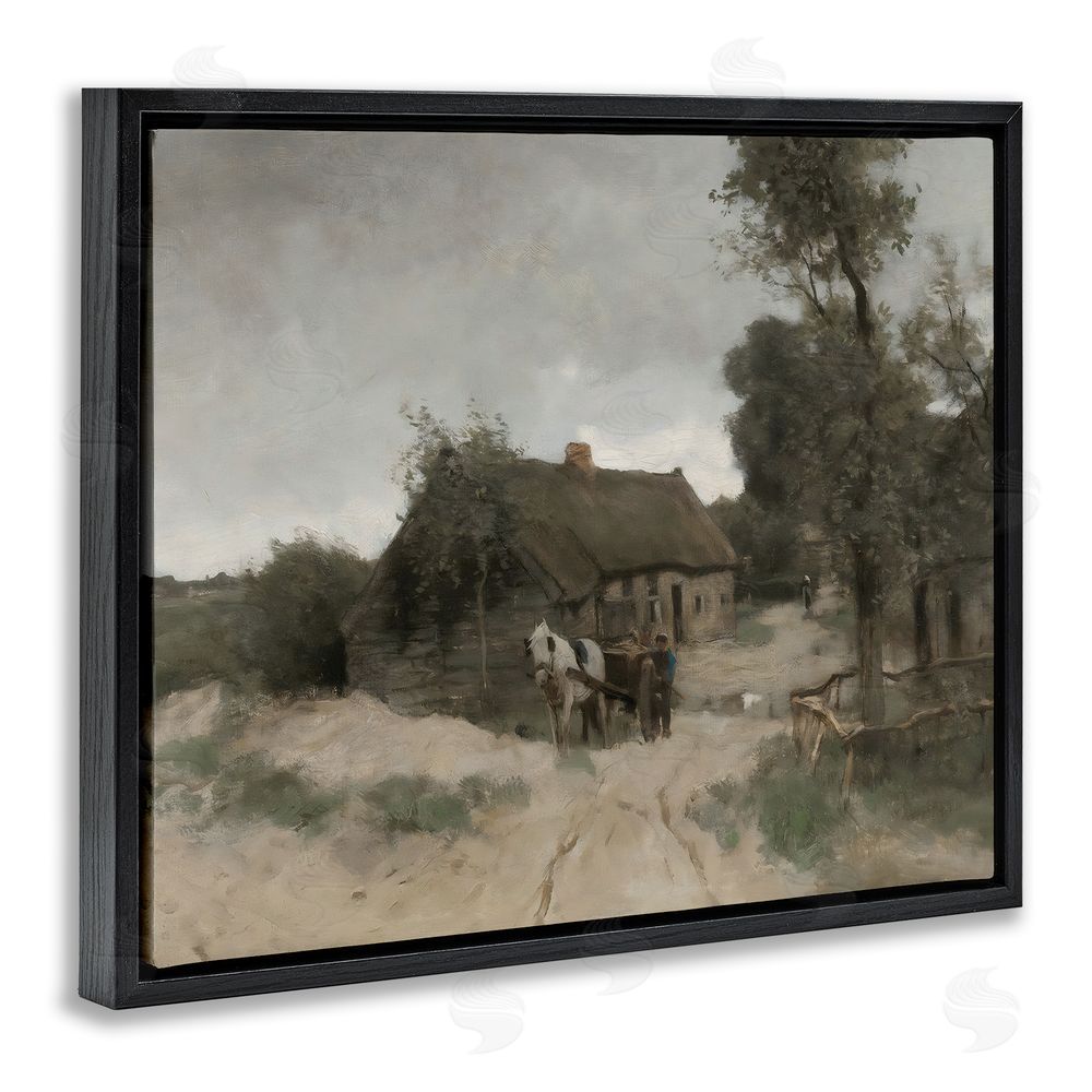Riley B Vintage Farmhouse Rustic Cottage Black Floating Frame Canvas Wall Art Print