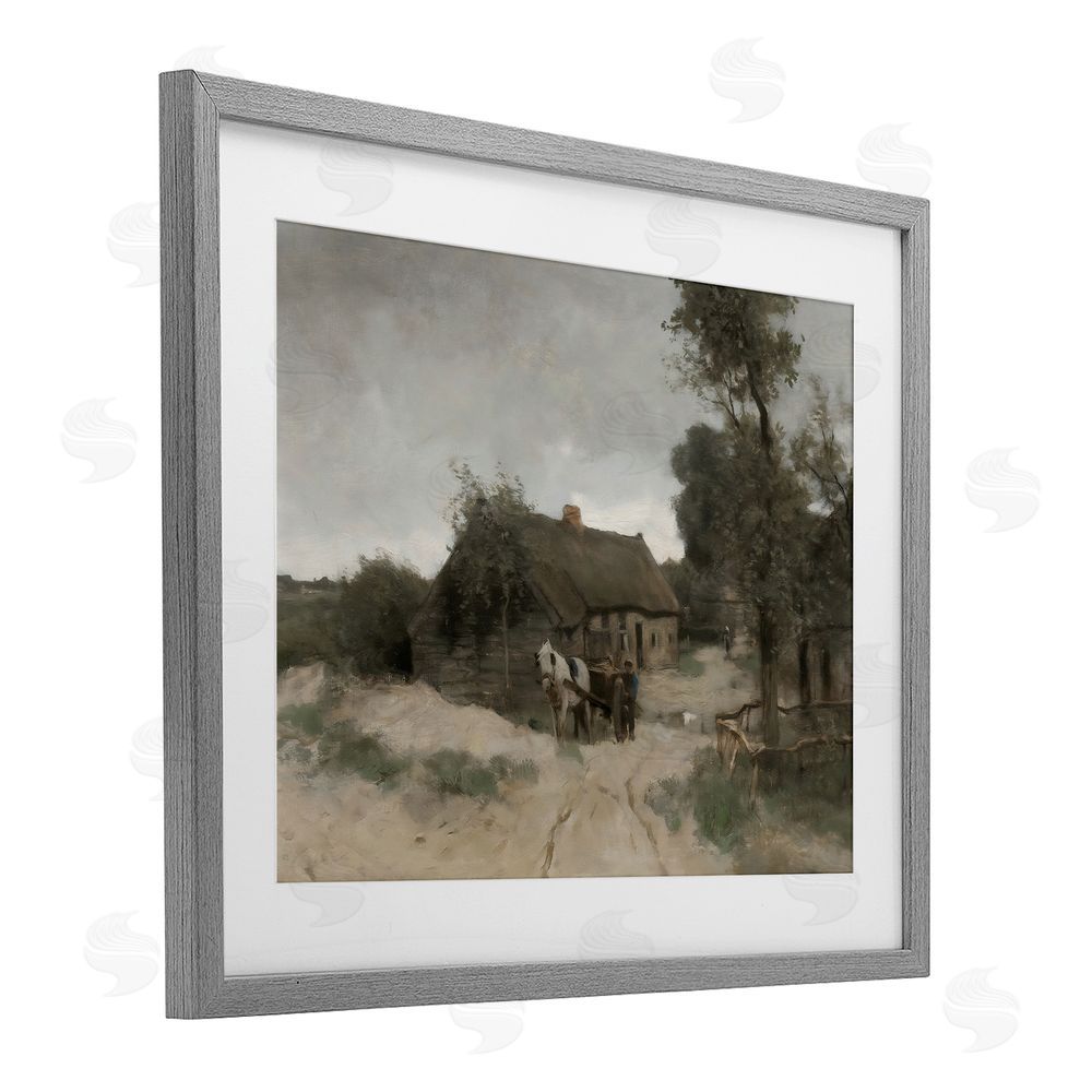 Riley B Vintage Farmhouse Rustic Cottage Gray Framed Print Under Glass with White Mat Wall Art