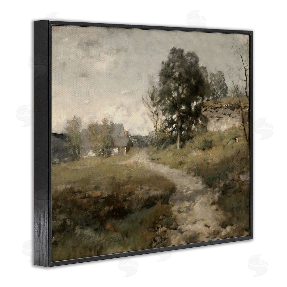 Riley B Vintage Farmhouse Scenic Landscape Black Framed Giclee Wall Art Print