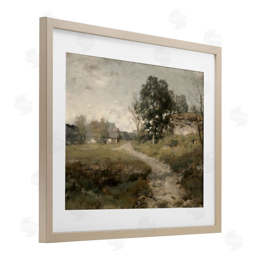 Riley B Vintage Farmhouse Scenic Landscape Birch Framed Print Under Glass with White Mat Wall Art