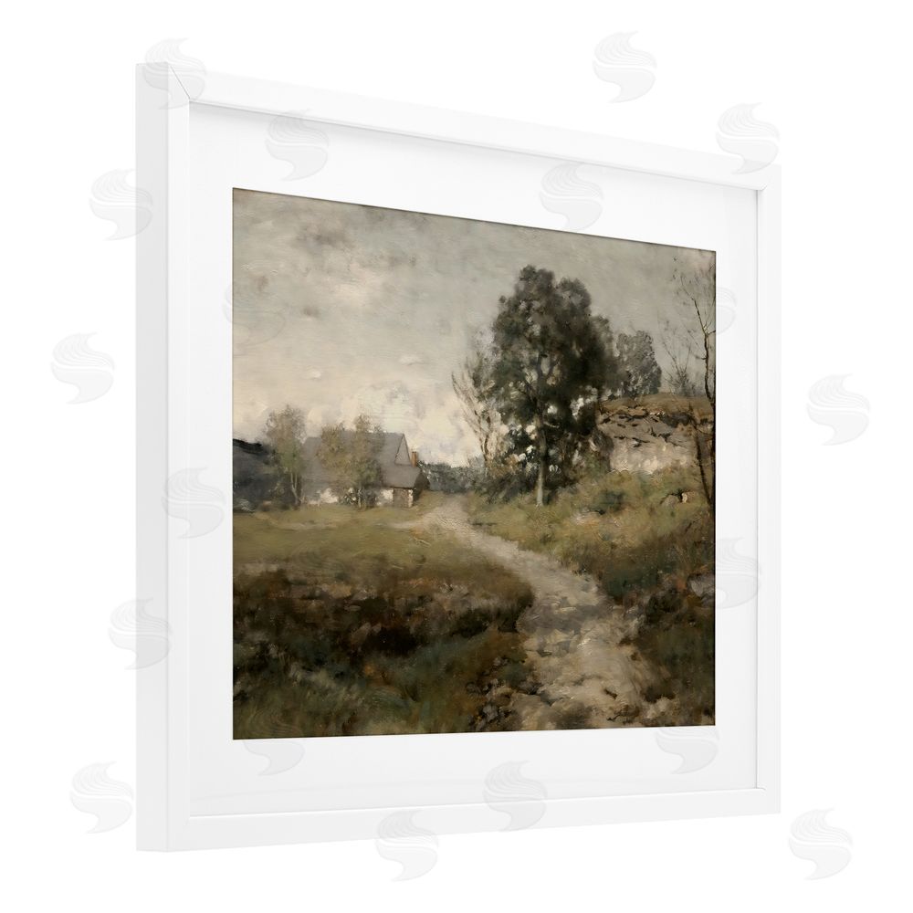 Riley B Vintage Farmhouse Scenic Landscape White Framed Print Under Glass with Mat Wall Art