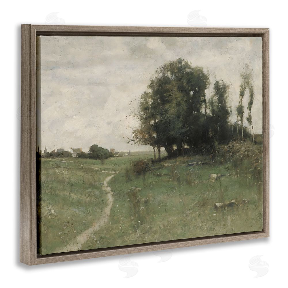 Riley B Vintage Farmhouse Countryside Path Brown Floating Frame Canvas Wall Art Print