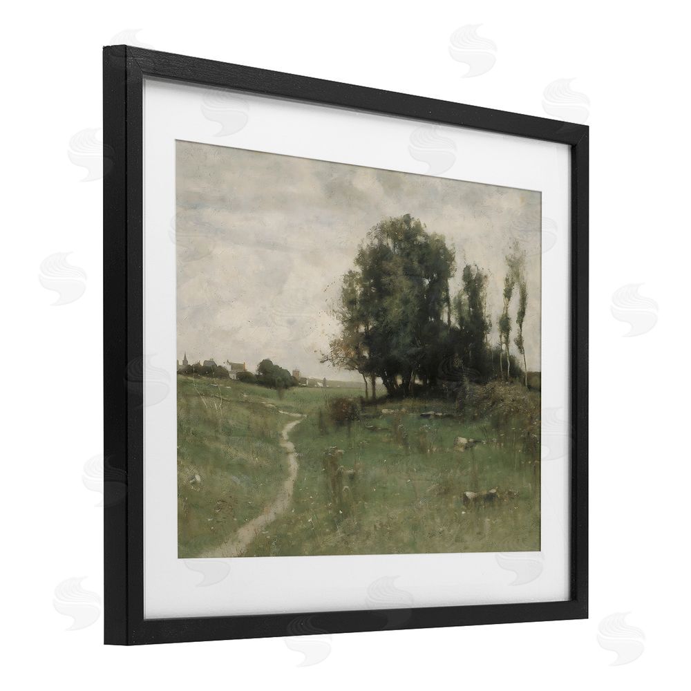 Riley B Vintage Farmhouse Countryside Path Black Framed Print Under Glass with White Mat Wall Art
