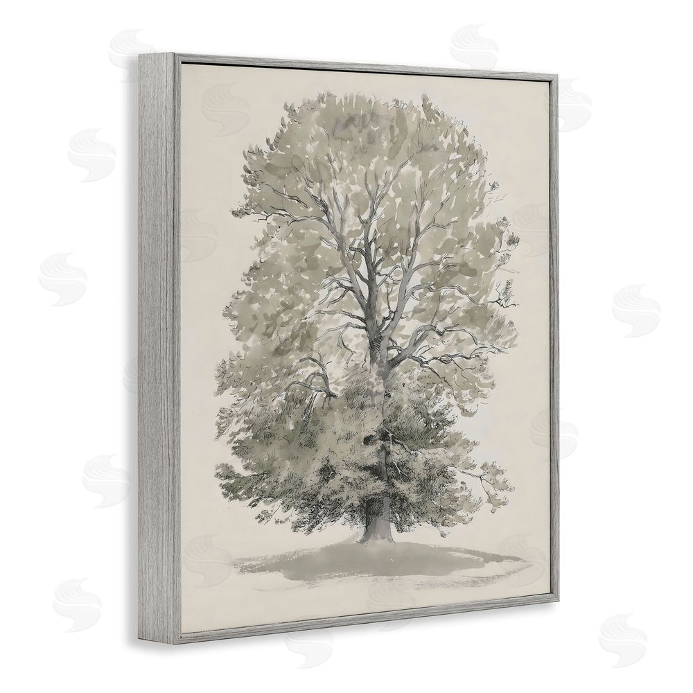 Riley B Vintage Farmhouse Tall Tree Gray Framed Giclee Wall Art Print