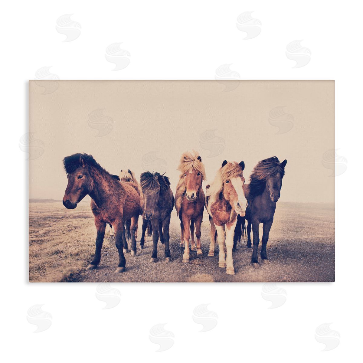 Sisi and Seb Muted Brown Horse Group Canvas Wall Art Print