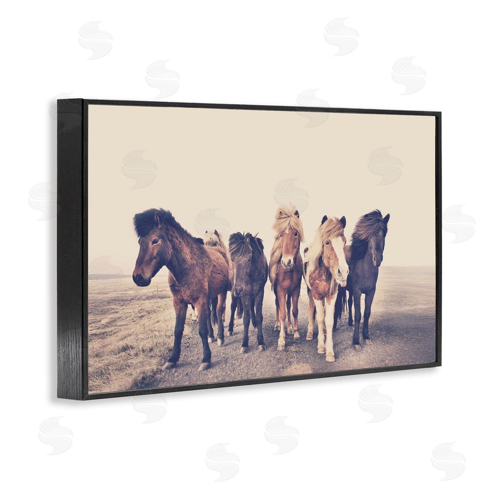 Sisi and Seb Muted Brown Horse Group Black Framed Giclee Wall Art Print