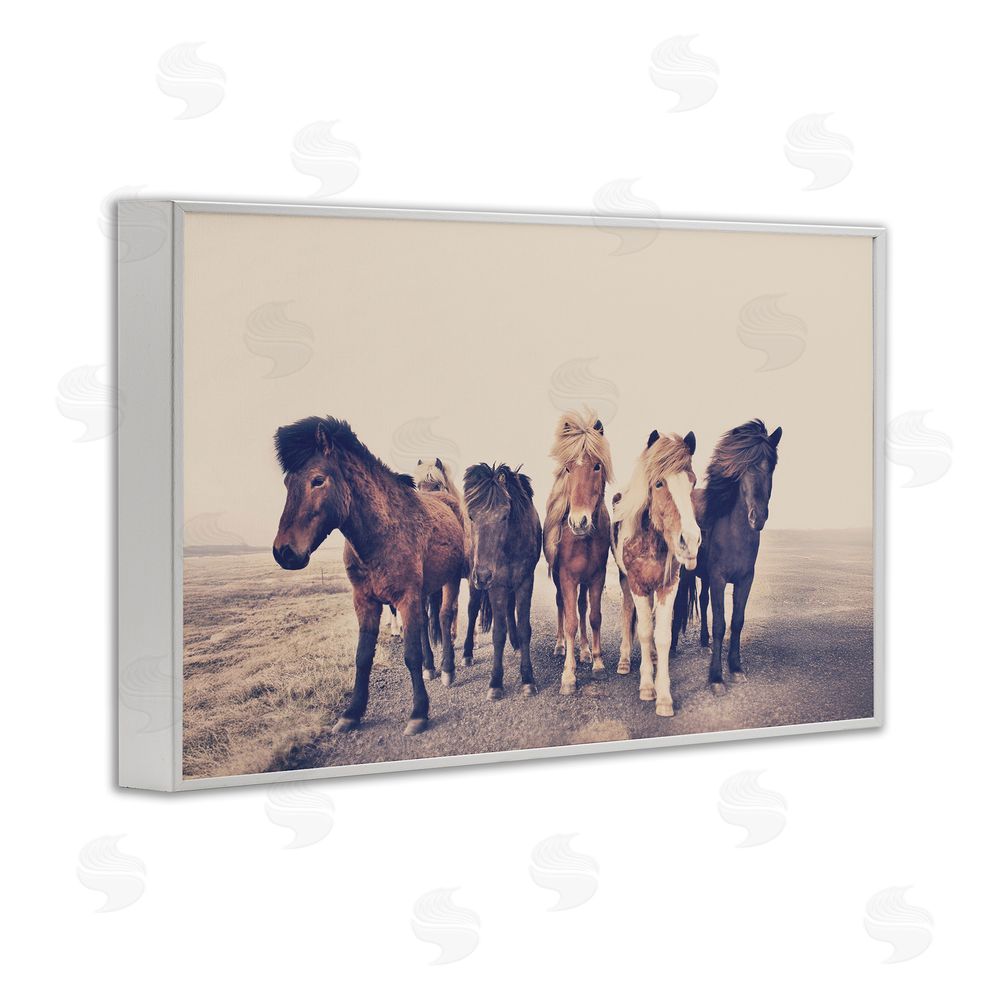 Sisi and Seb Muted Brown Horse Group White Framed Giclee Wall Art Print