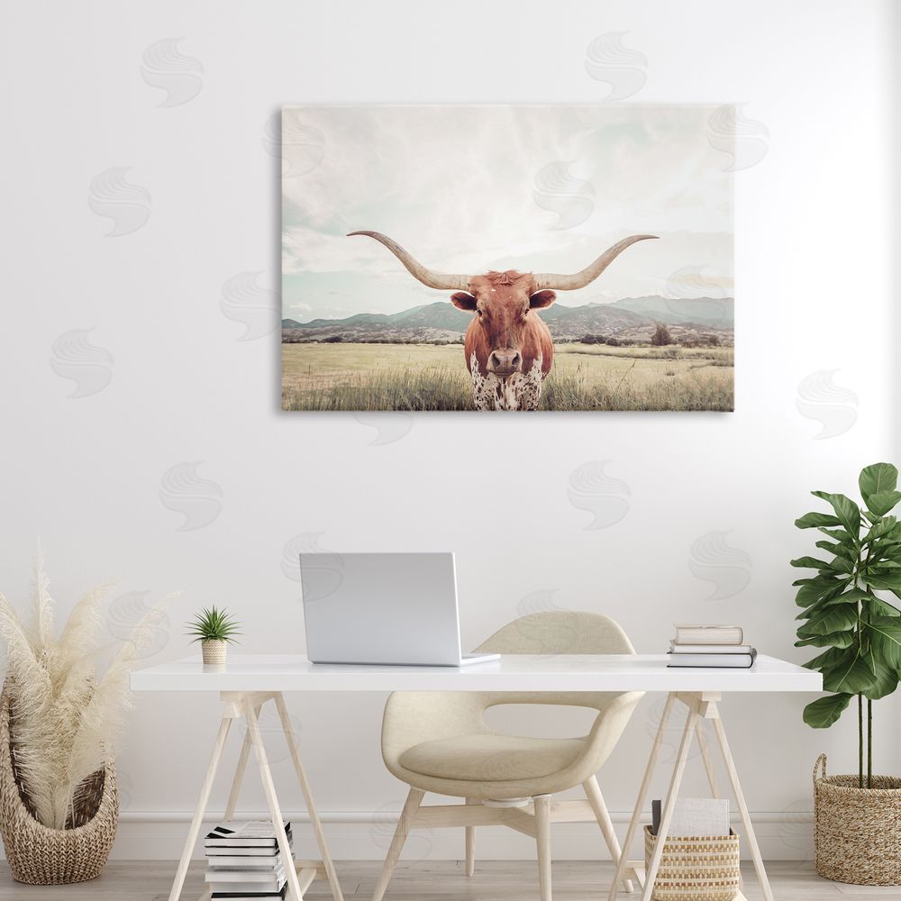 Sisi and Seb Longhorn Portrait Open Meadow Canvas Art on Wall
