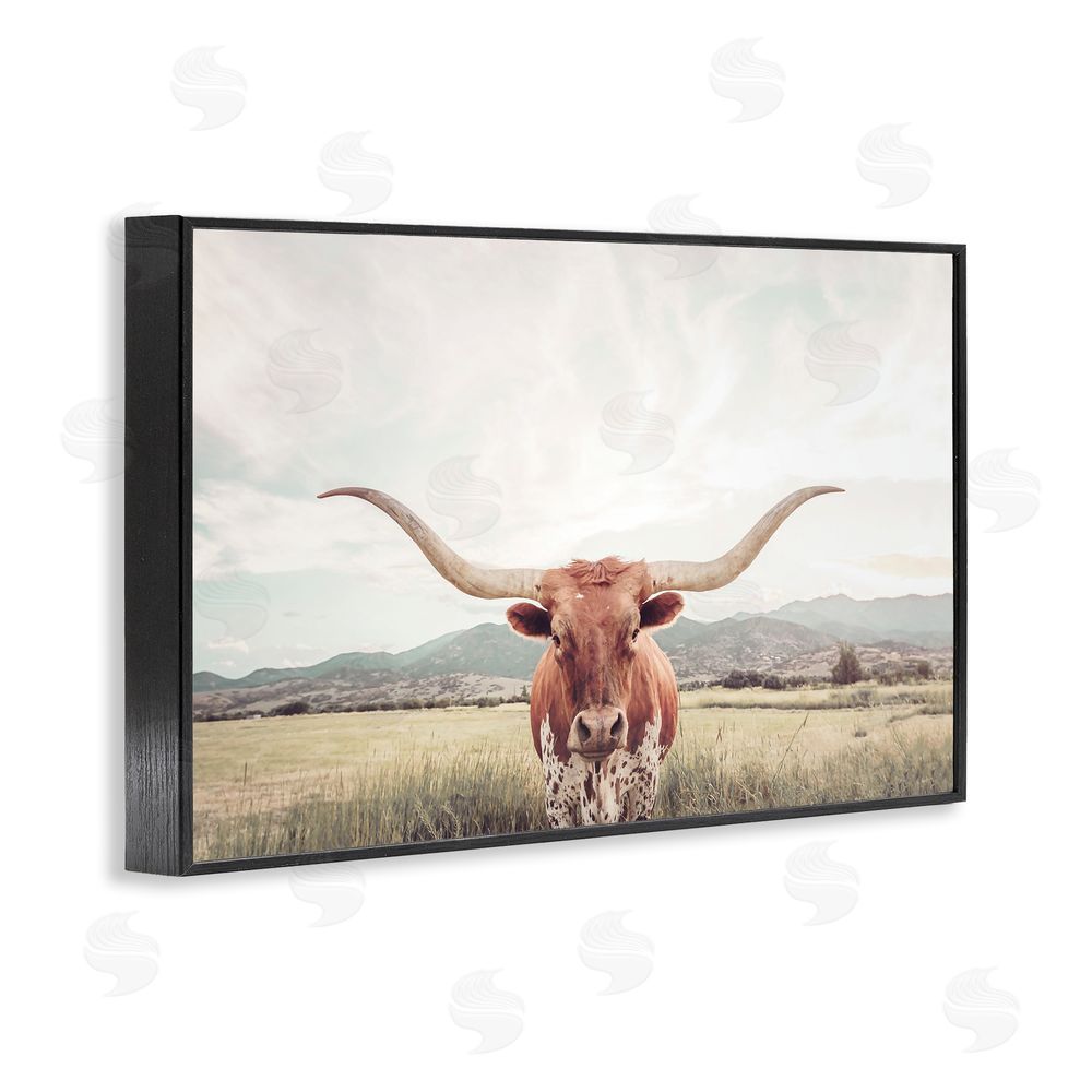 Sisi and Seb Longhorn Portrait Open Meadow Black Framed Giclee Wall Art Print