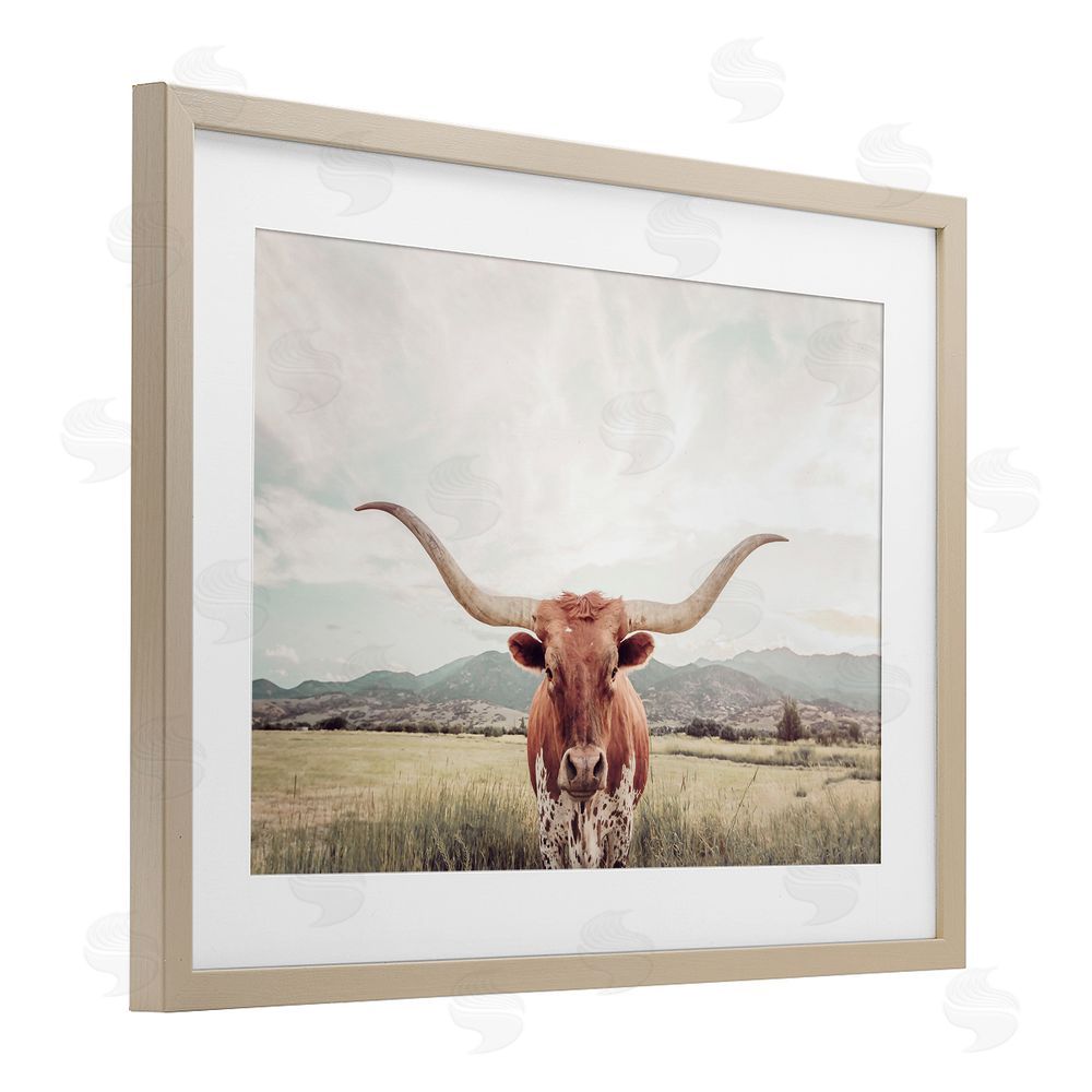 Sisi and Seb Longhorn Portrait Open Meadow Birch Framed Print Under Glass with White Mat Wall Art