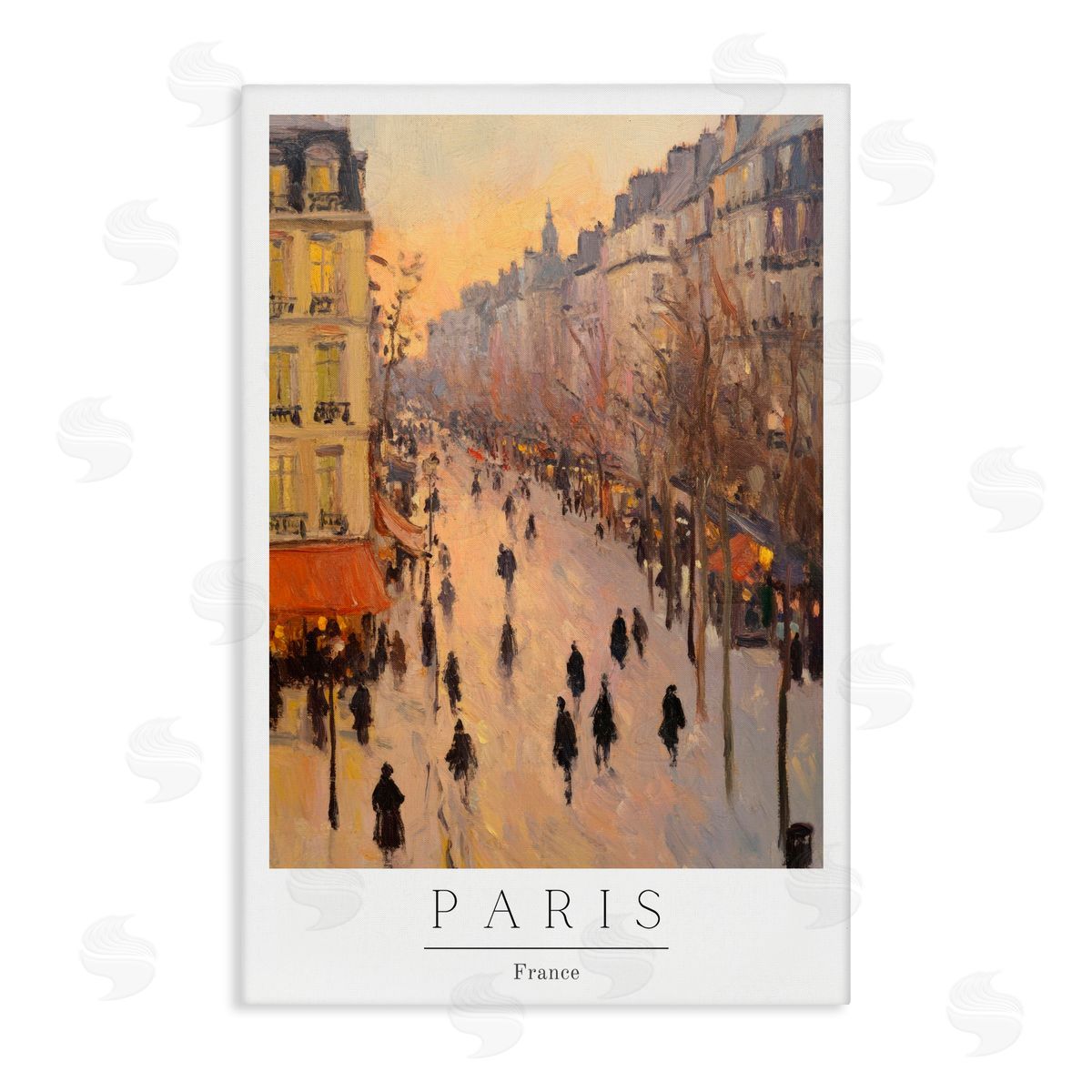 Petal Prints Design Vintage Orange Paris Streets Canvas Wall Art Print