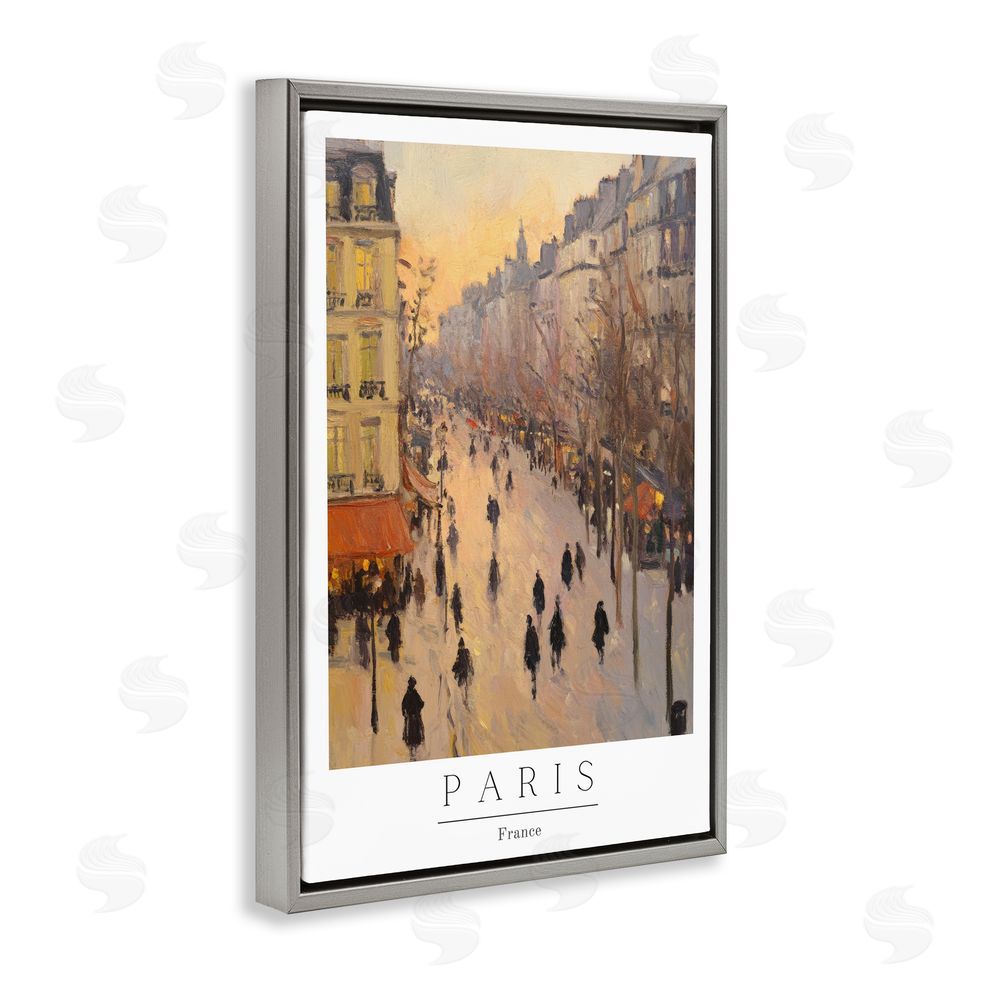 Petal Prints Design Vintage Orange Paris Streets Gray Floating Frame Canvas Wall Art Print