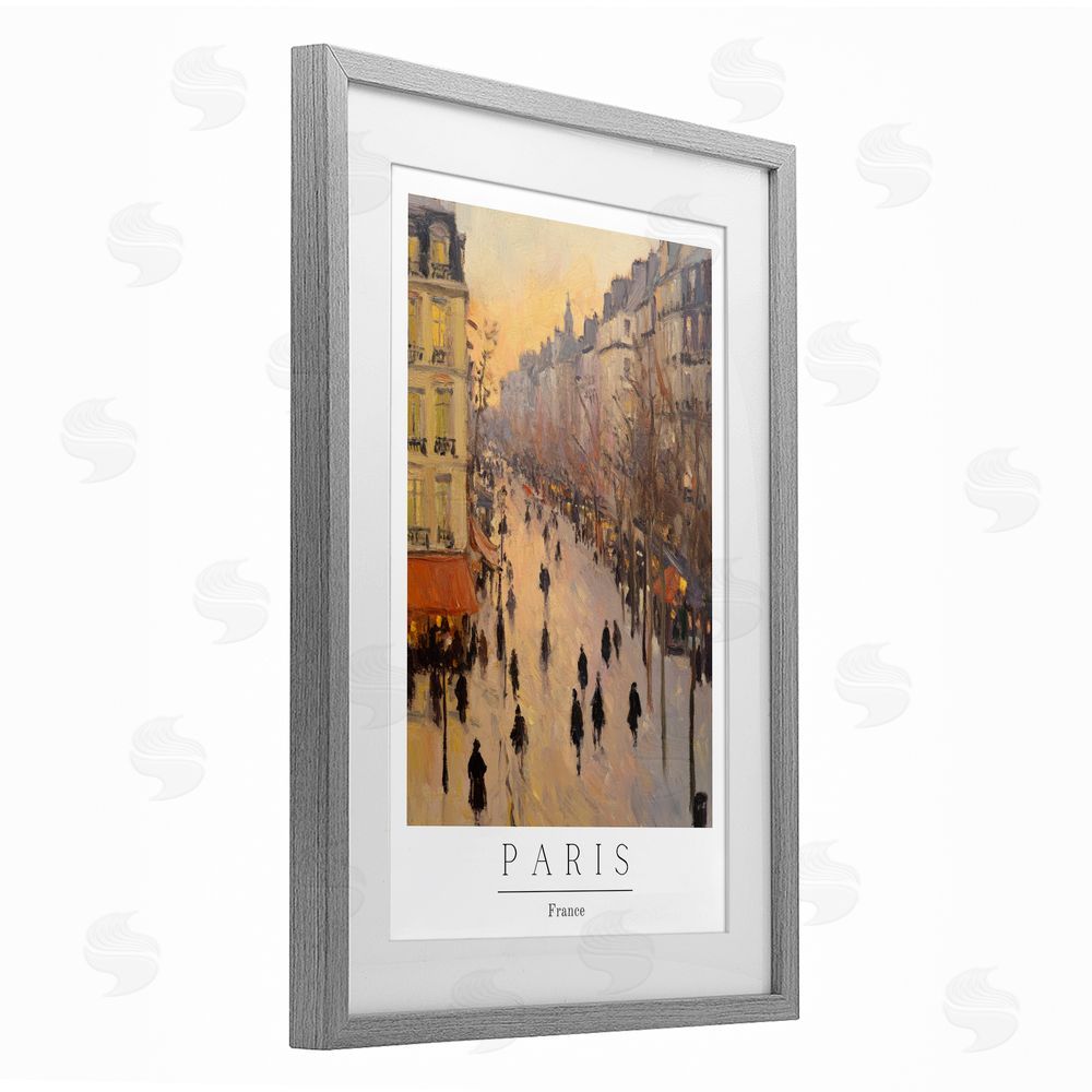 Petal Prints Design Vintage Orange Paris Streets Gray Framed Print Under Glass with White Mat Wall Art