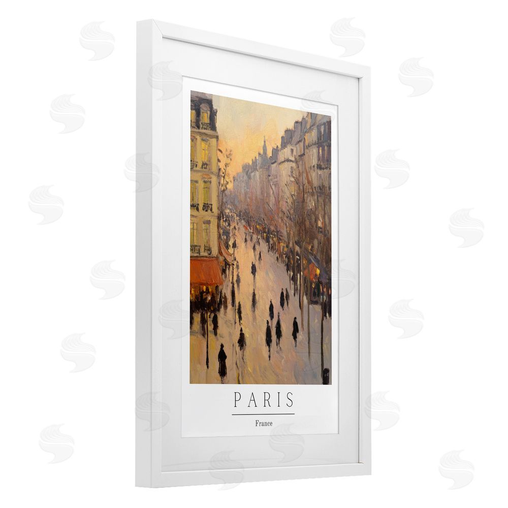 Petal Prints Design Vintage Orange Paris Streets White Framed Print Under Glass with Mat Wall Art