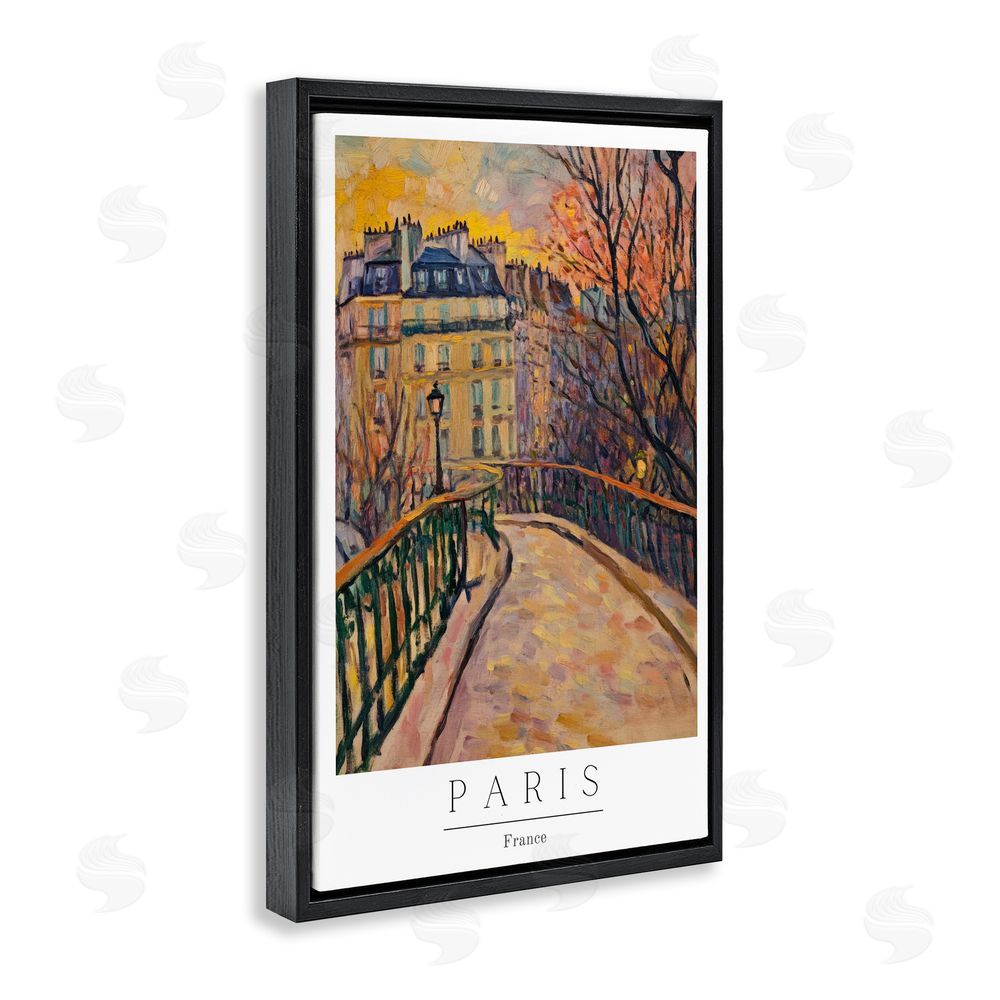 Petal Prints Design Paris Street Scene in Autumn Black Floating Frame Canvas Wall Art Print