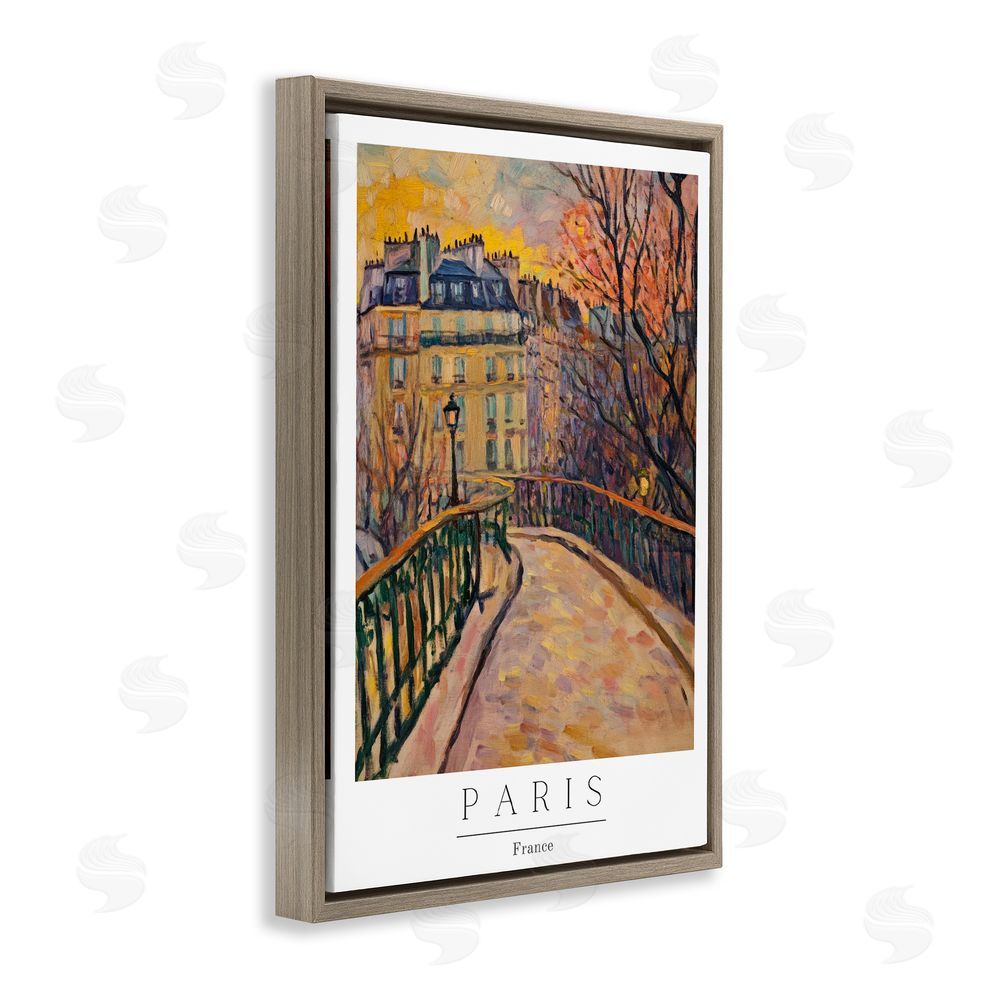 Petal Prints Design Paris Street Scene in Autumn Brown Floating Frame Canvas Wall Art Print