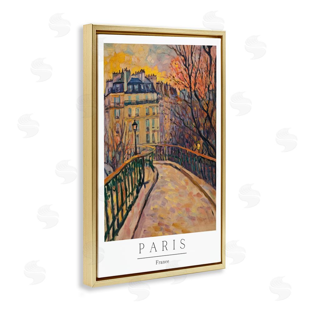 Petal Prints Design Paris Street Scene in Autumn Gold Floating Frame Canvas Wall Art Print
