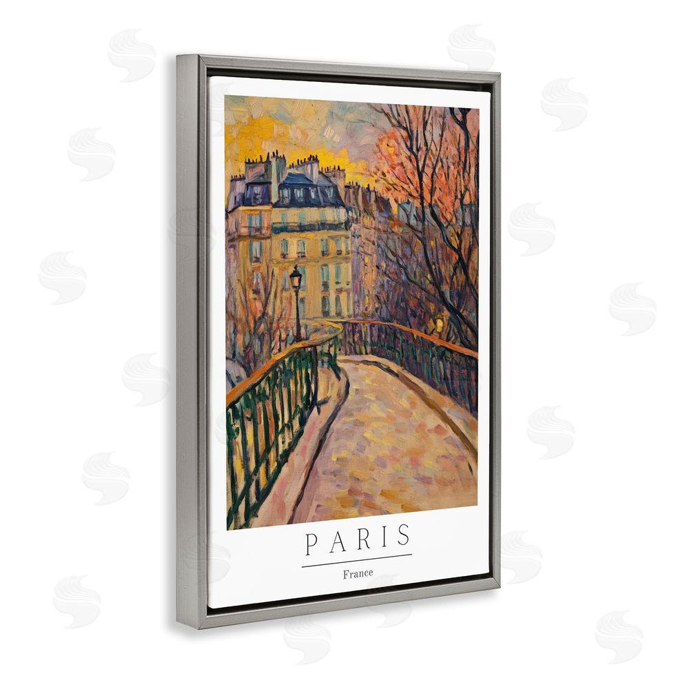 Petal Prints Design Paris Street Scene in Autumn Gray Floating Frame Canvas Wall Art Print