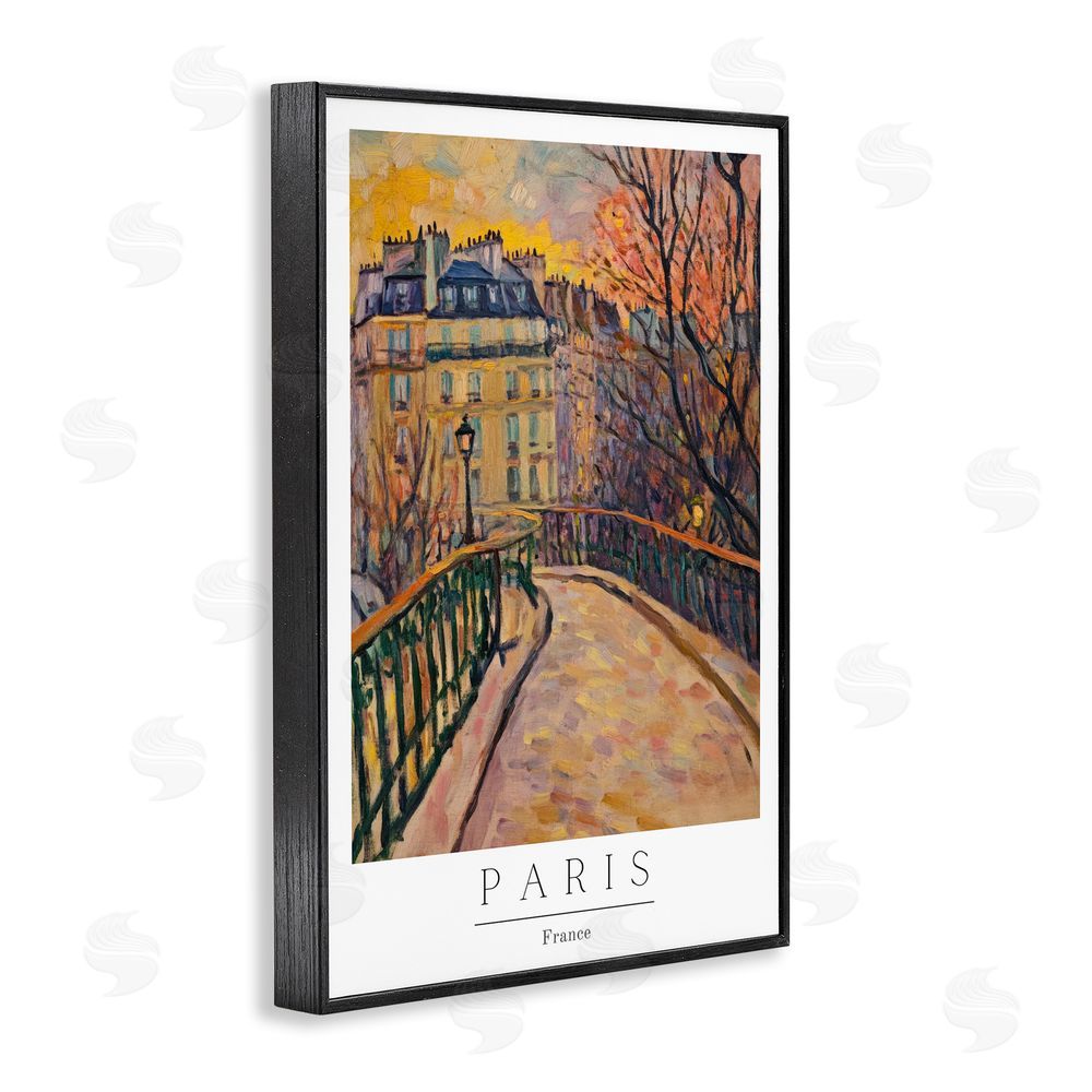 Petal Prints Design Paris Street Scene in Autumn Black Framed Giclee Wall Art Print