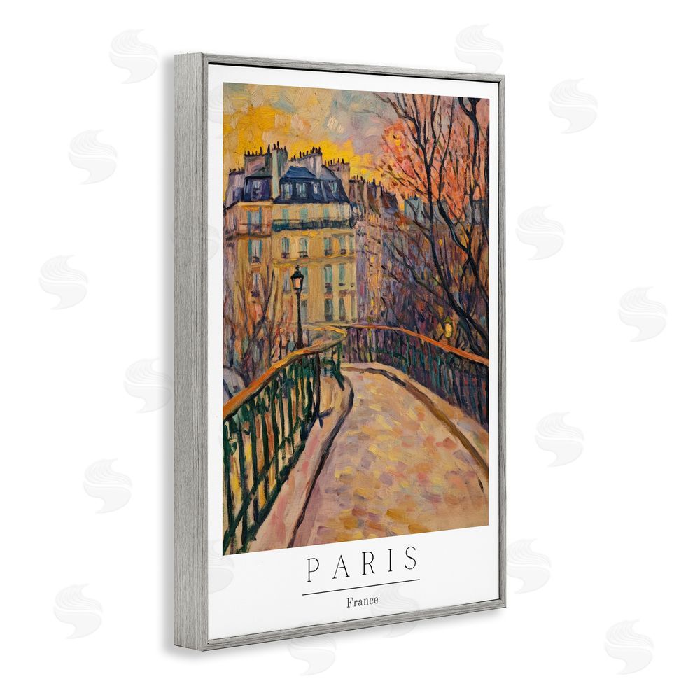 Petal Prints Design Paris Street Scene in Autumn Gray Framed Giclee Wall Art Print