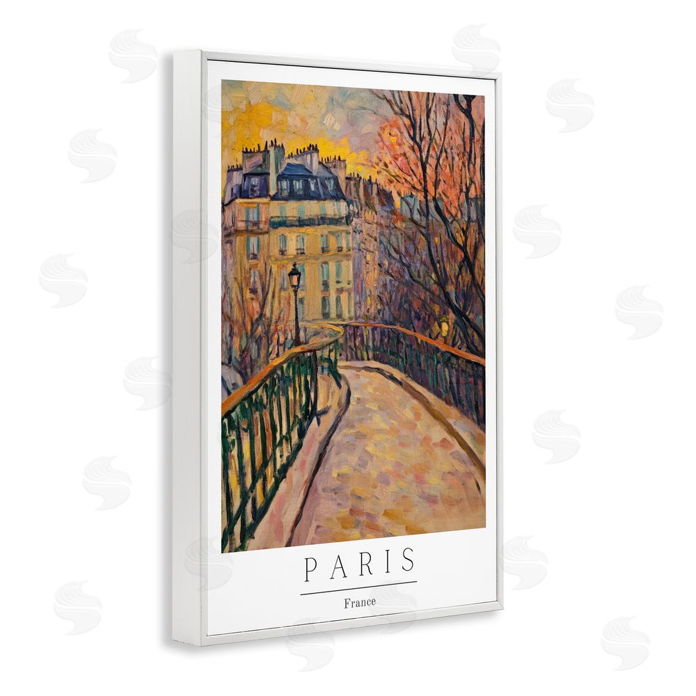 Petal Prints Design Paris Street Scene in Autumn White Framed Giclee Wall Art Print