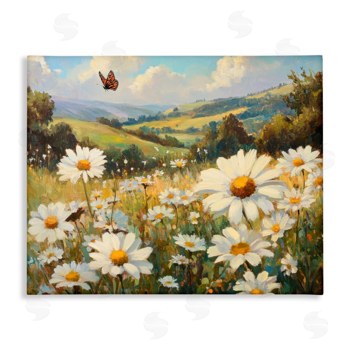 Petal Prints Design Summer Butterfly Daisy Field Canvas Wall Art Print