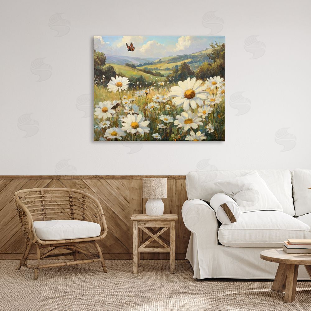 Petal Prints Design Summer Butterfly Daisy Field Canvas Art on Wall