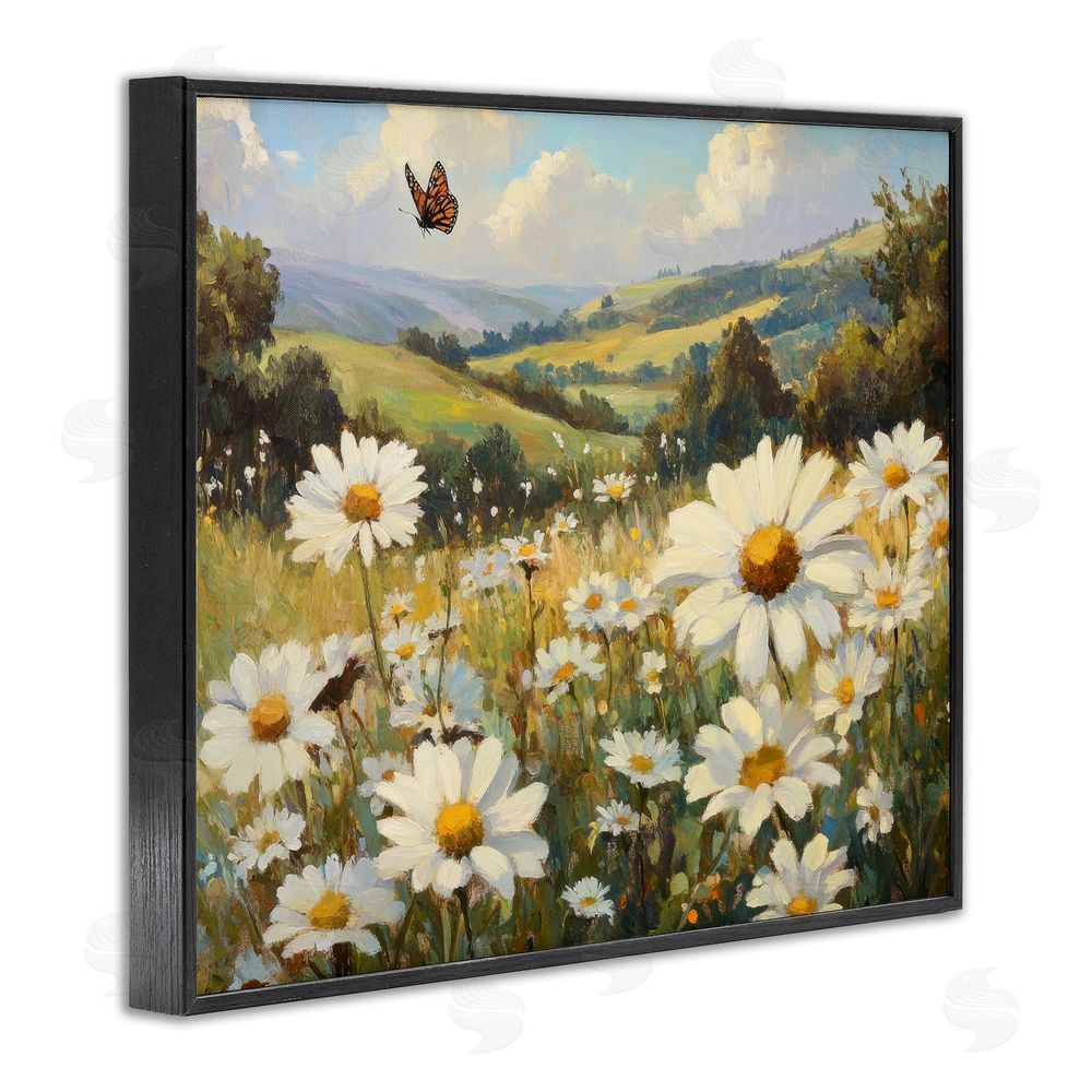 Petal Prints Design Summer Butterfly Daisy Field Black Framed Giclee Wall Art Print