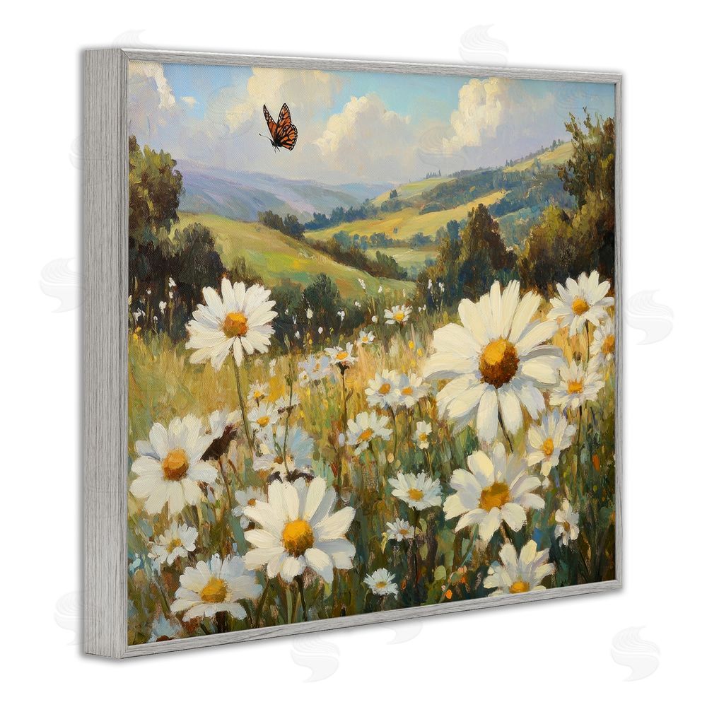 Petal Prints Design Summer Butterfly Daisy Field Gray Framed Giclee Wall Art Print