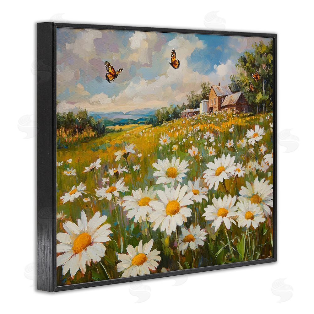 Petal Prints Design Butterfly Dream Daisy Field Black Framed Giclee Wall Art Print