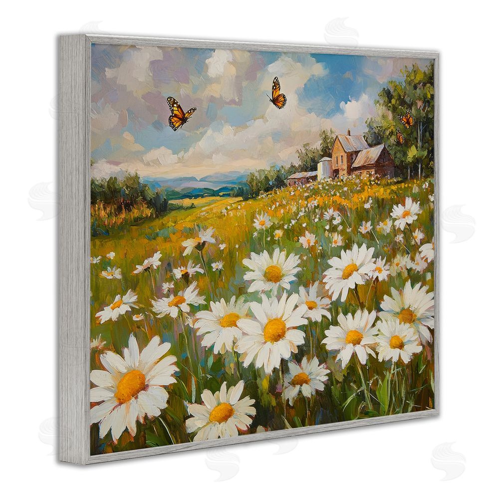 Petal Prints Design Butterfly Dream Daisy Field Gray Framed Giclee Wall Art Print