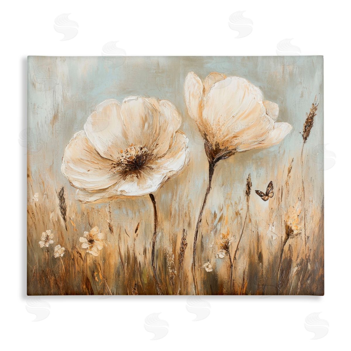 Petal Prints Design White Wildflowers Brown Meadow Canvas Wall Art Print