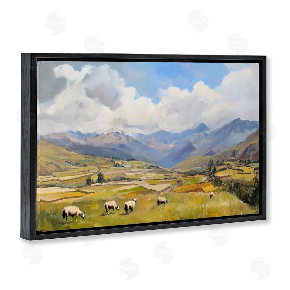 Franklyn Gregory Animals Grazing Farmland Black Floating Frame Canvas Wall Art Print