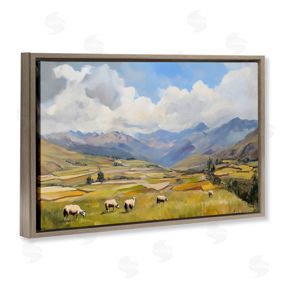 Franklyn Gregory Animals Grazing Farmland Brown Floating Frame Canvas Wall Art Print