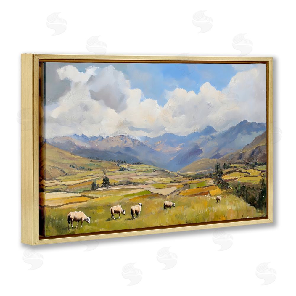 Franklyn Gregory Animals Grazing Farmland Gold Floating Frame Canvas Wall Art Print
