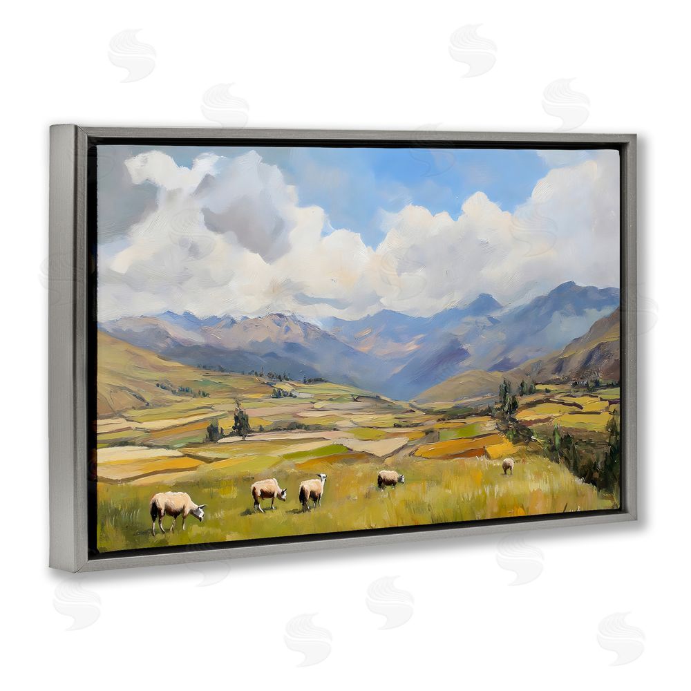 Franklyn Gregory Animals Grazing Farmland Gray Floating Frame Canvas Wall Art Print