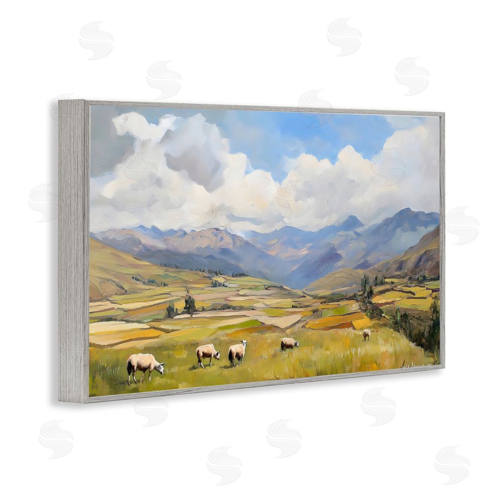 Franklyn Gregory Animals Grazing Farmland Gray Framed Giclee Wall Art Print