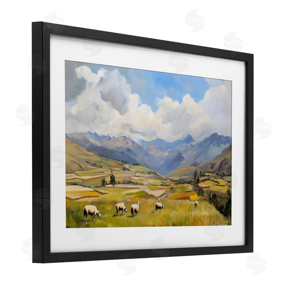 Franklyn Gregory Animals Grazing Farmland Black Framed Print Under Glass with White Mat Wall Art