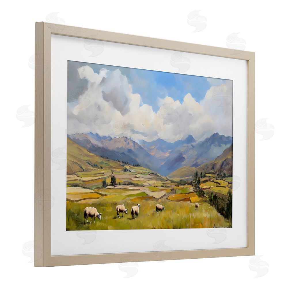 Franklyn Gregory Animals Grazing Farmland Birch Framed Print Under Glass with White Mat Wall Art