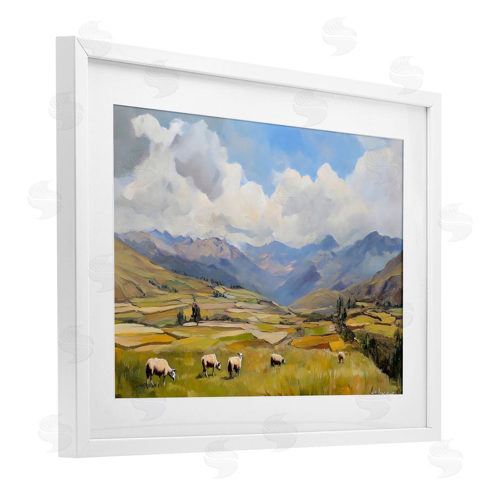 Franklyn Gregory Animals Grazing Farmland White Framed Print Under Glass with Mat Wall Art