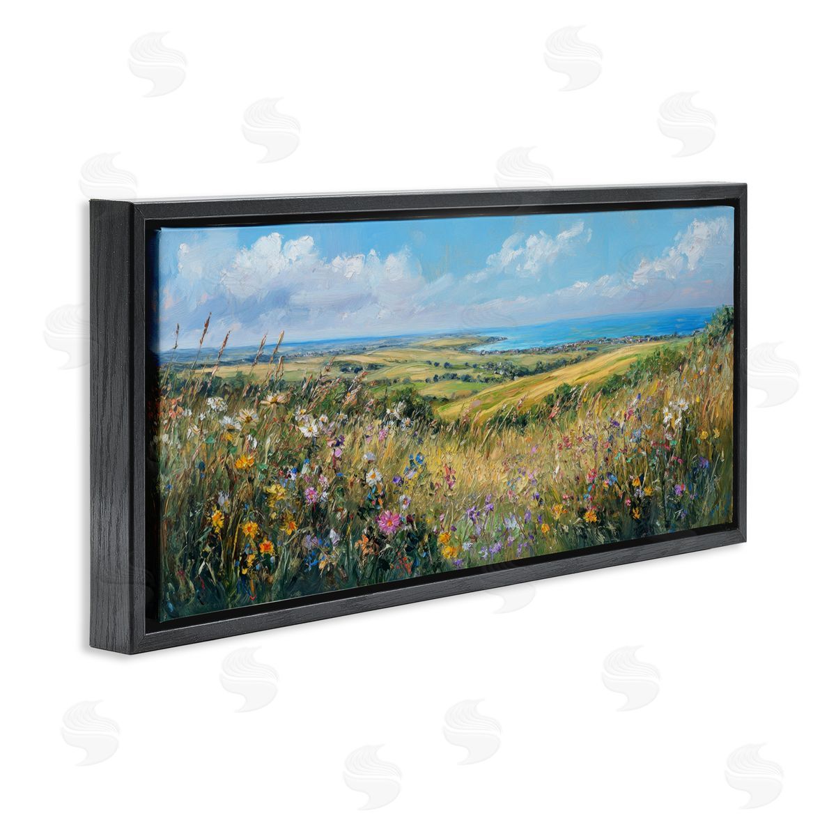 Petal Prints Design Away in a Valley Landscape Black Floating Frame Canvas Wall Art Print