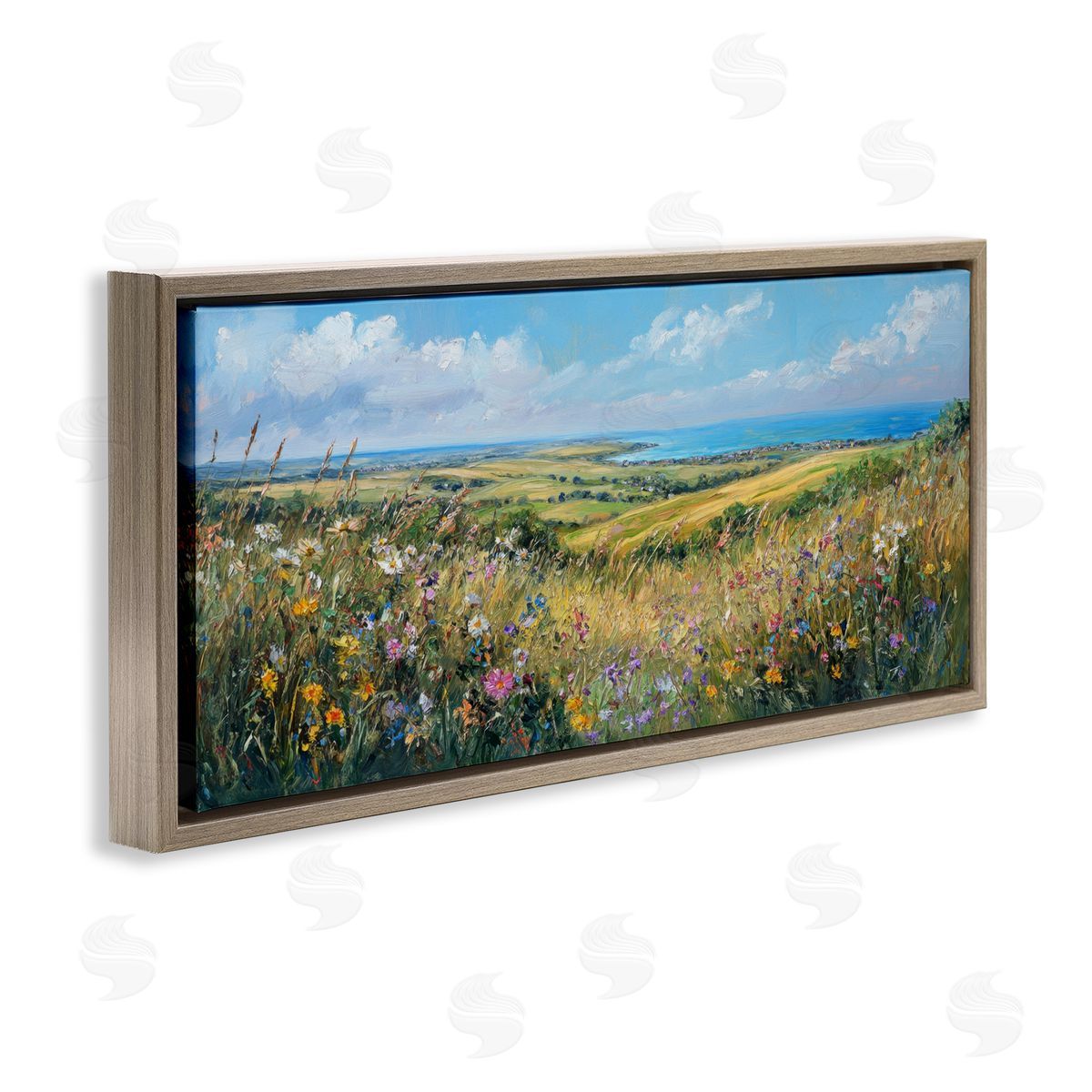 Petal Prints Design Away in a Valley Landscape Brown Floating Frame Canvas Wall Art Print