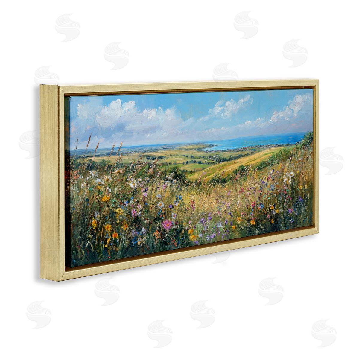 Petal Prints Design Away in a Valley Landscape Gold Floating Frame Canvas Wall Art Print