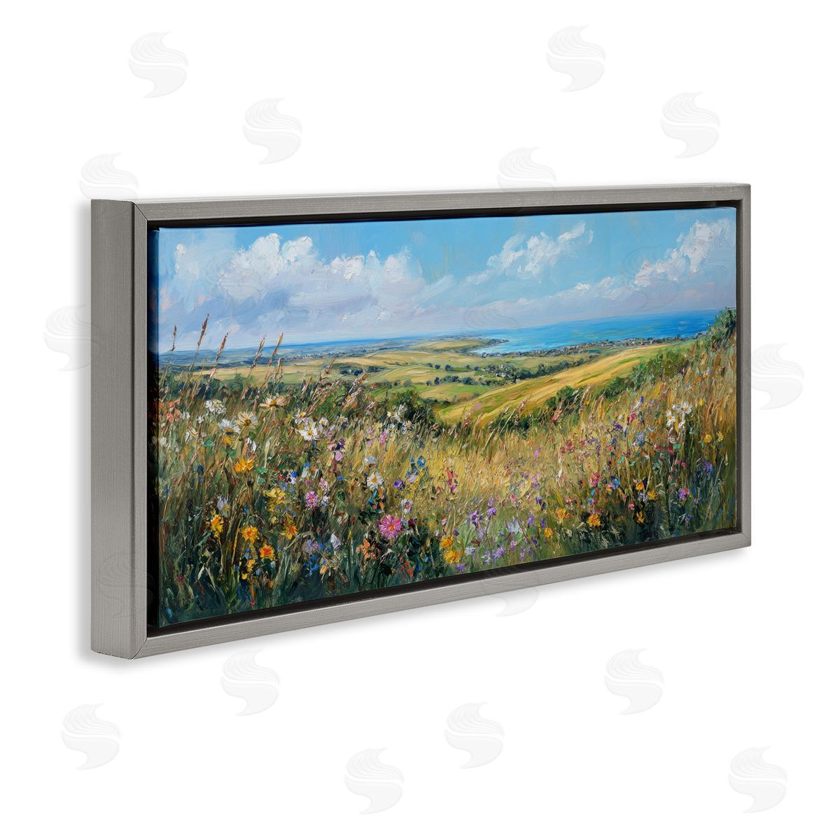 Petal Prints Design Away in a Valley Landscape Gray Floating Frame Canvas Wall Art Print