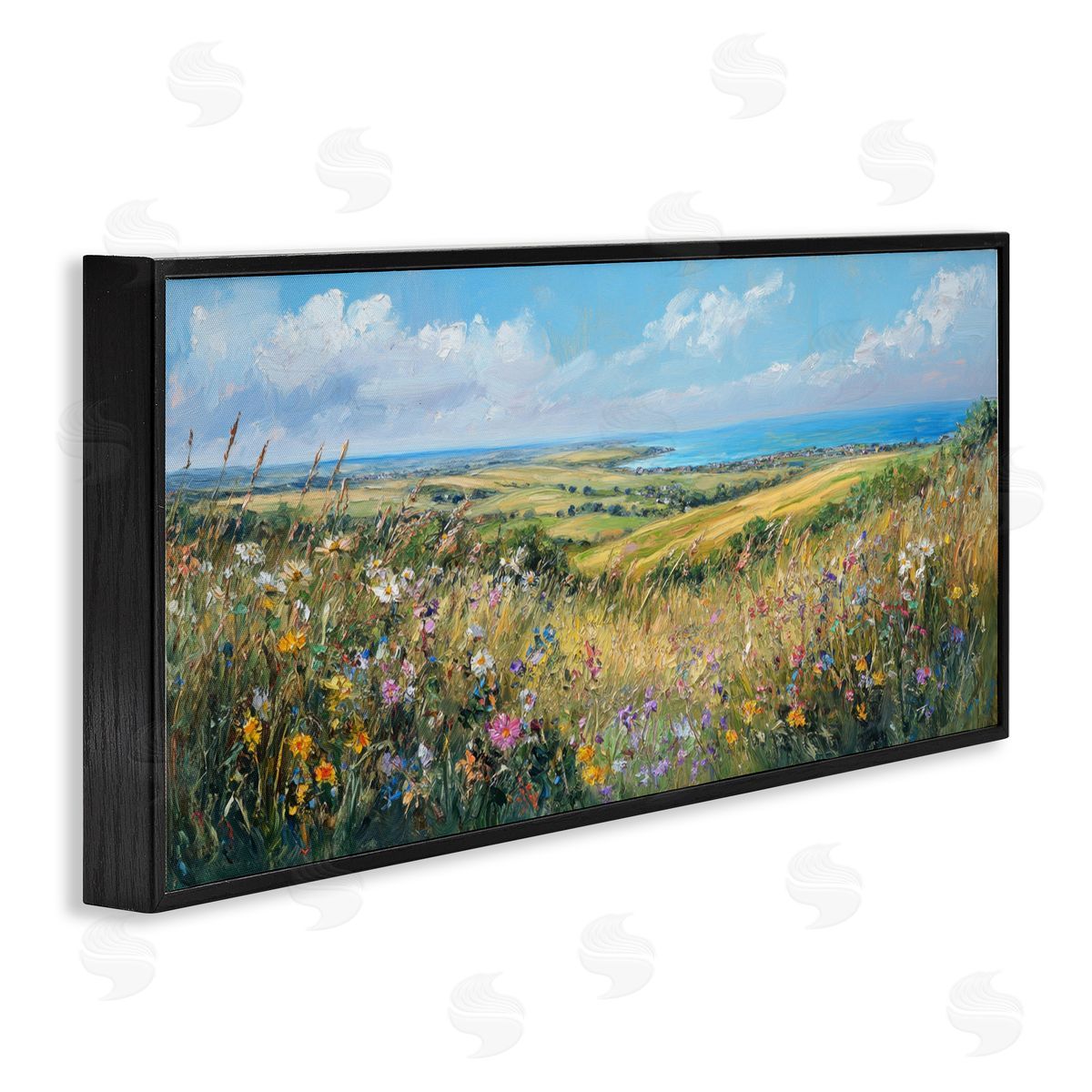 Petal Prints Design Away in a Valley Landscape Black Framed Giclee Wall Art Print