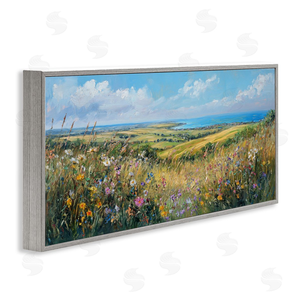 Petal Prints Design Away in a Valley Landscape Gray Framed Giclee Wall Art Print