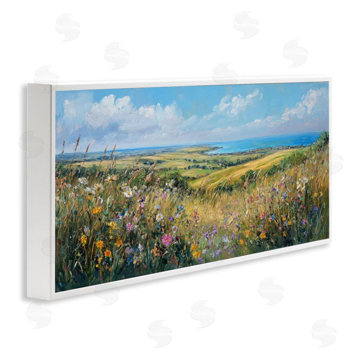 Petal Prints Design Away in a Valley Landscape White Framed Giclee Wall Art Print